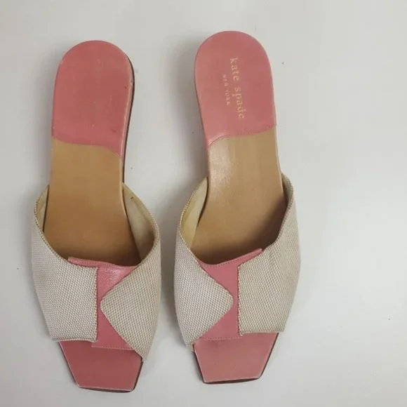 Kate Spade pink cream leather slide sandals - Picture 2 of 8